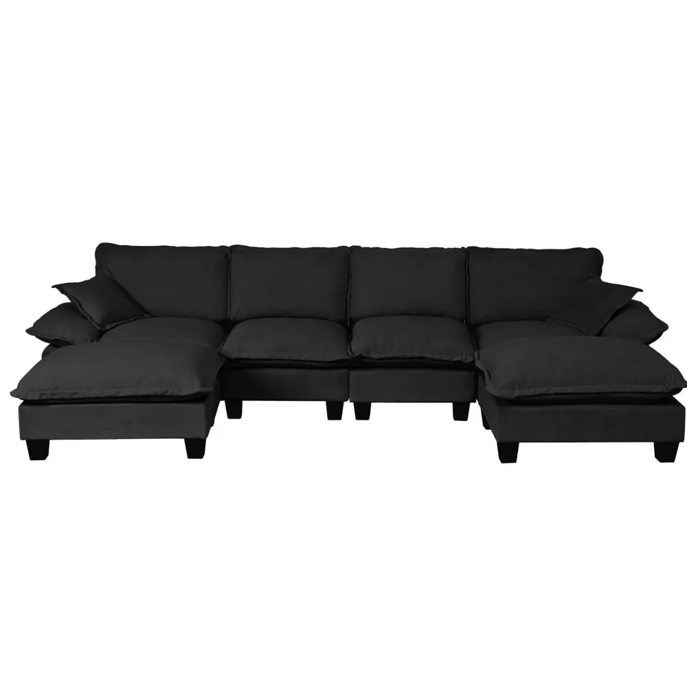 Canapé d'angle en chenille avec ottomans modulables