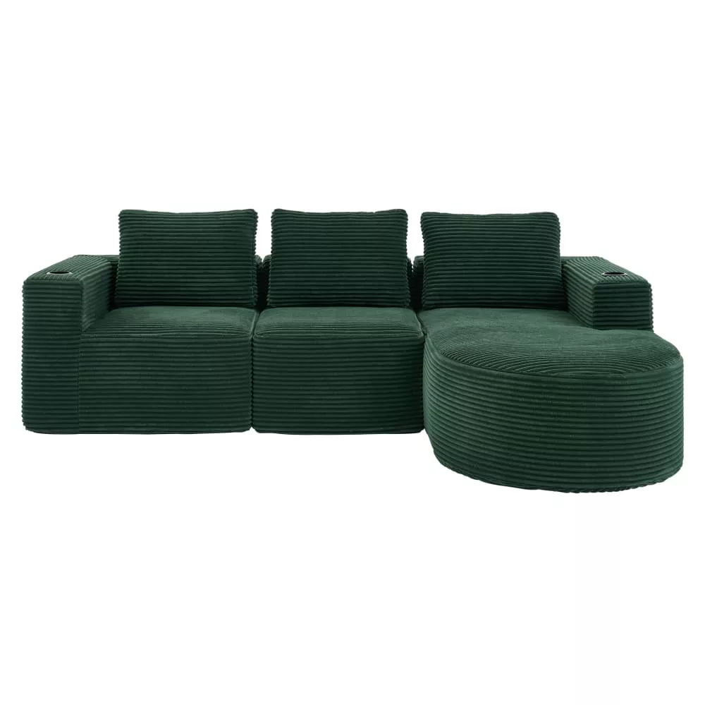 Canapé d'angle rétro en polyester avec 3 coussins
