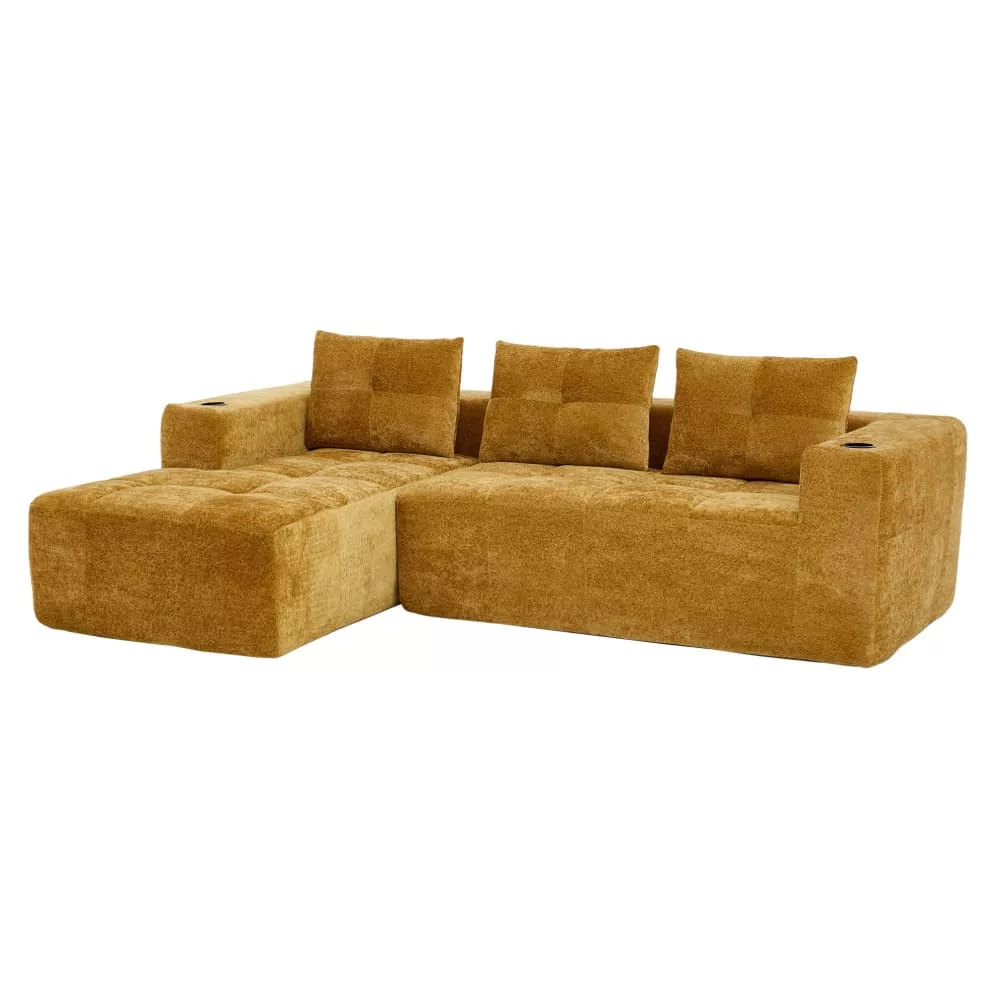Canapé d'angle compressé en chenille avec porte-gobelets
