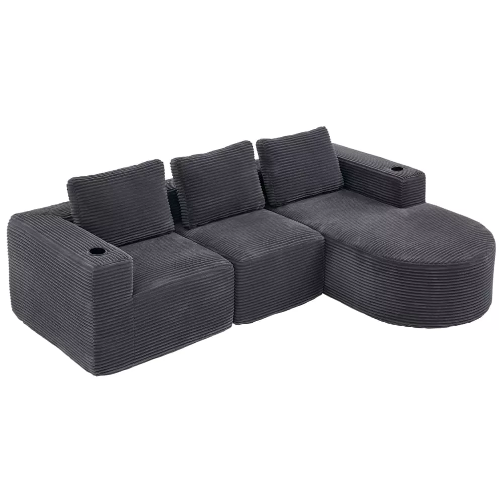 Canapé avec 3 coussins et 2 porte-gobelets