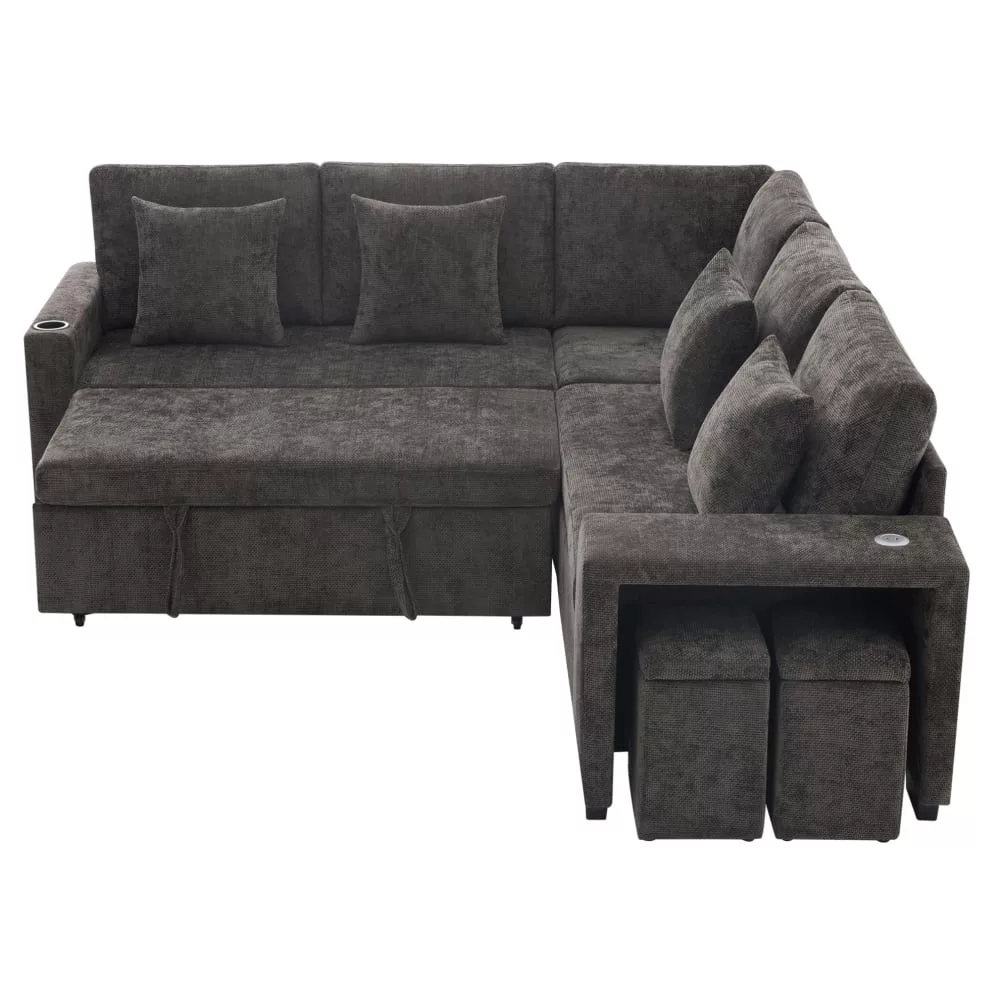 Canapé d'angle convertible en chenille avec usb