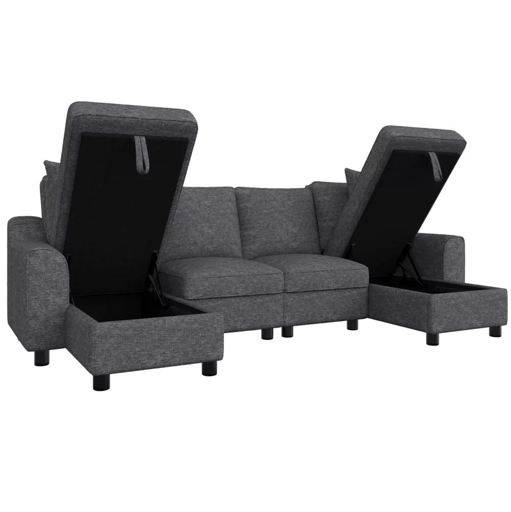 Canapé en u en chenille avec rangement