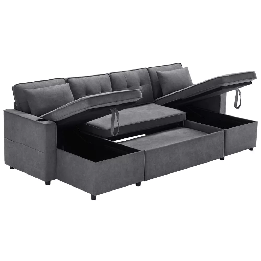 Canapé d'angle en coton et lin avec couchage