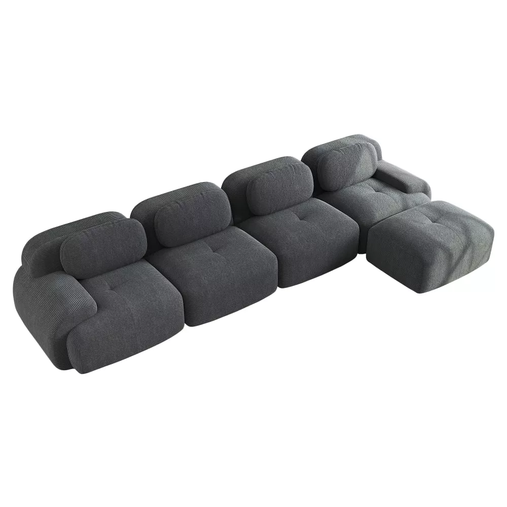 Canapé modulable 4 places avec accoudoirs et velours côtelé