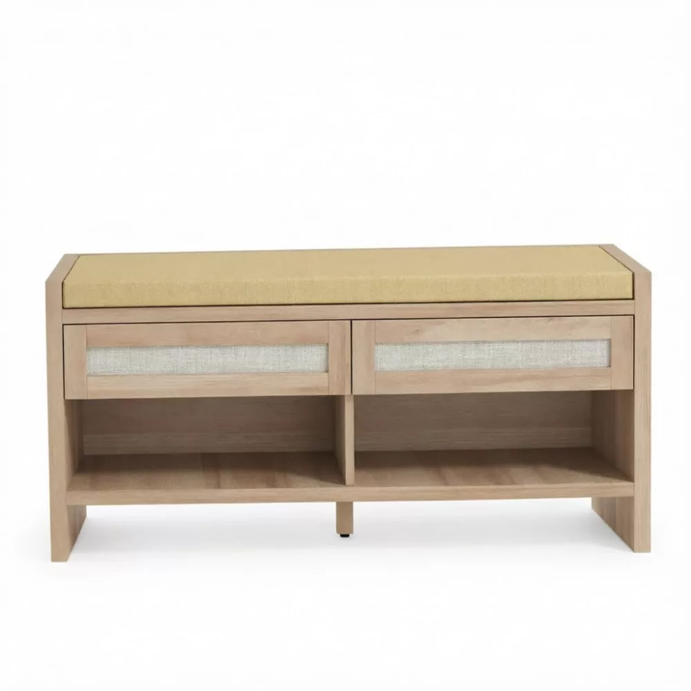 Banquette chaussures en polyéthylène effet rotin 108 cm
