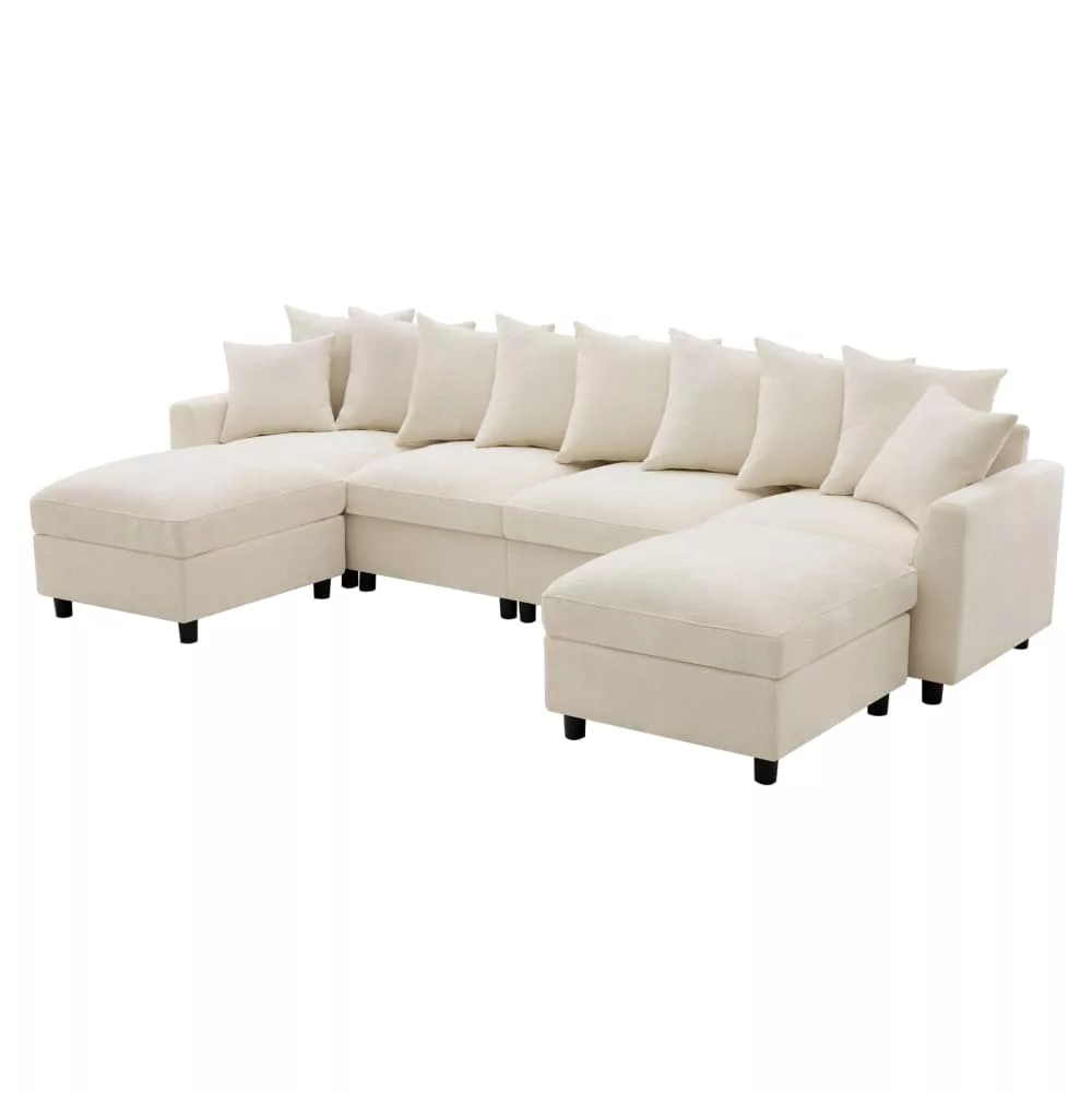 Canapé d'angle modulable en chenille 6 places