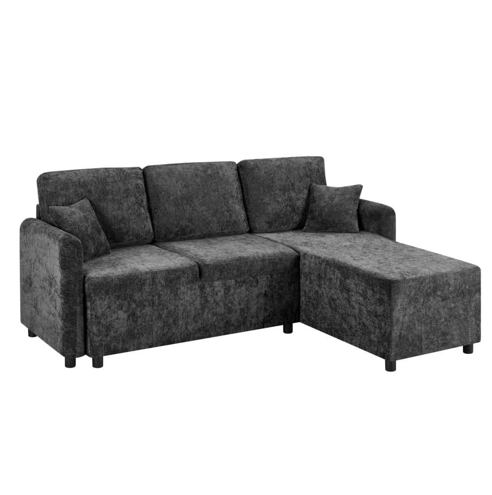 Canapé d'angle 3 places en chenille avec coussins