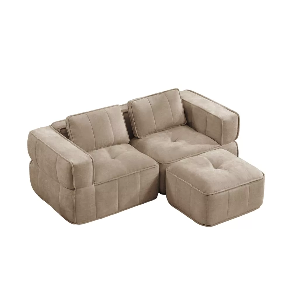 Canapé modulable d’angle en polyester avec pouf