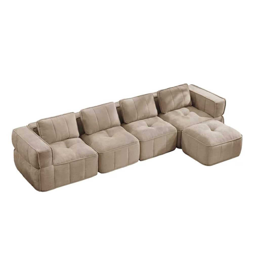 Canapé modulable sans cadre en polyester avec pouf