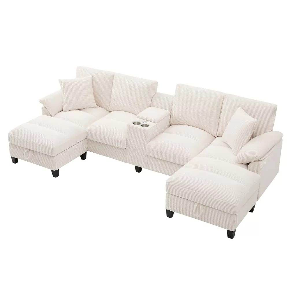 Canapé d'angle modulable en velours polyester avec rangements
