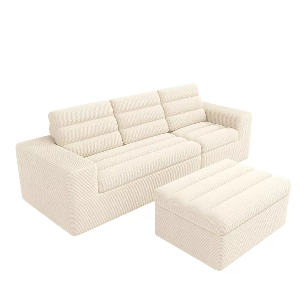 Canapé d’angle modulaire en velours polyester côtelé