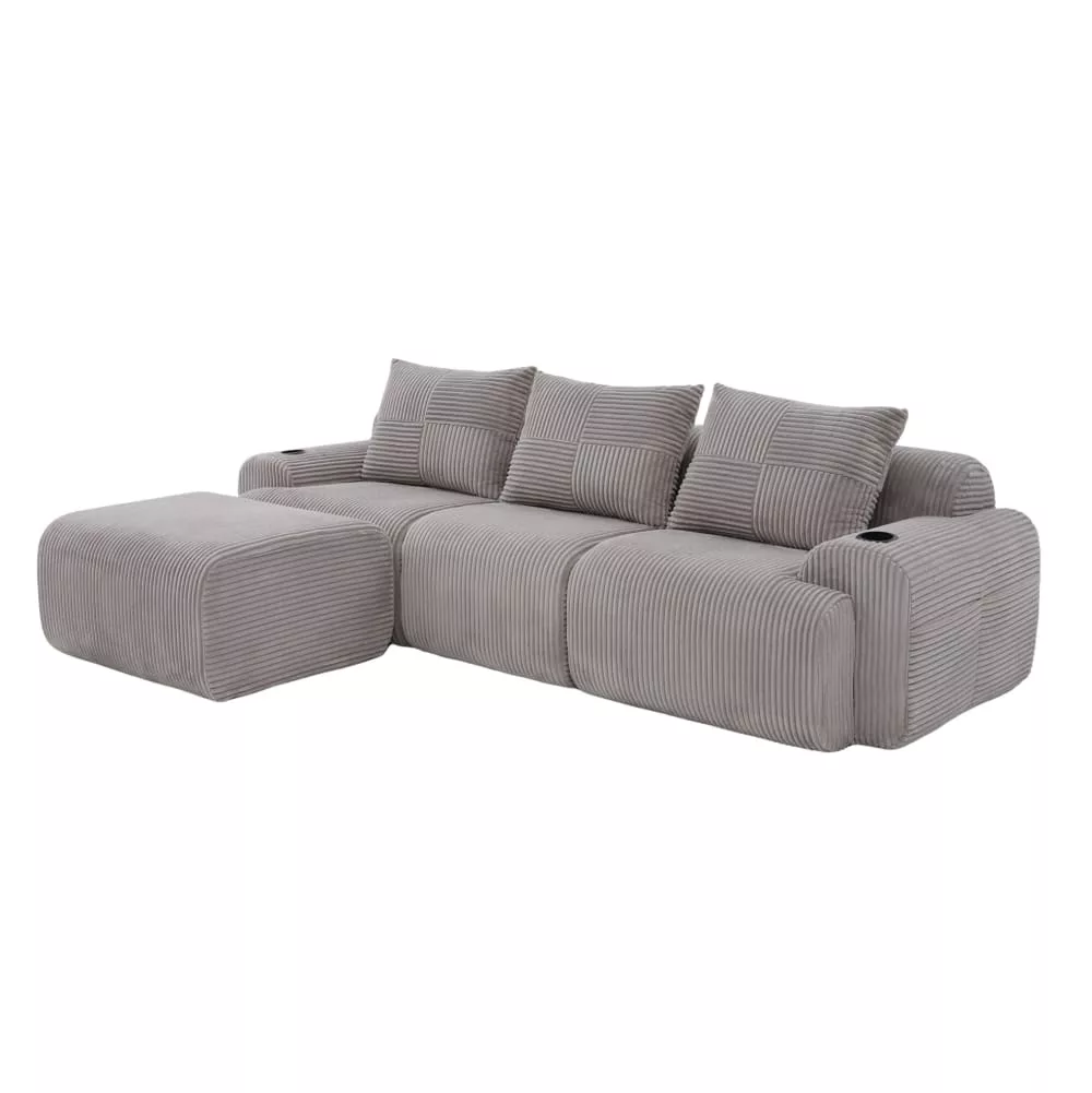 Canapé modulable 3 places en velours polyester côtelé