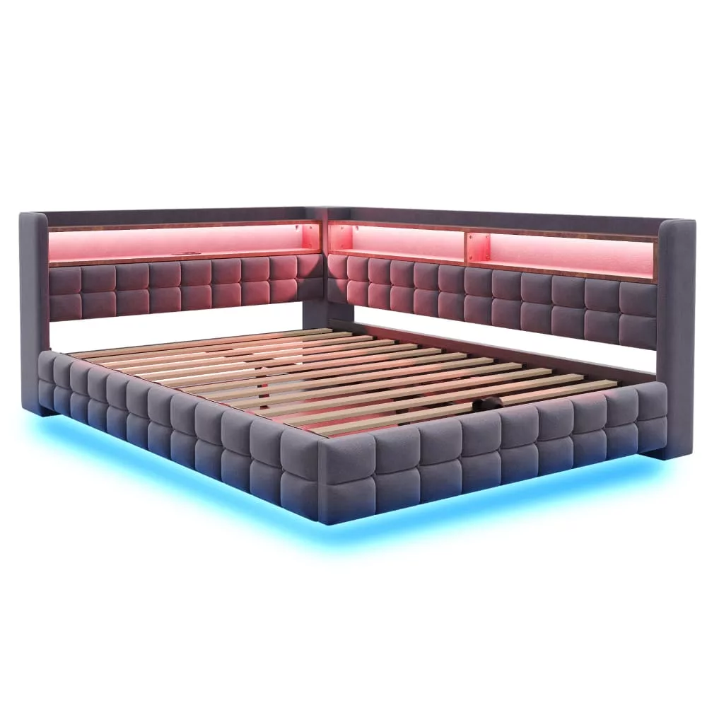 Canapé-lit en velours polyester avec led et rangement