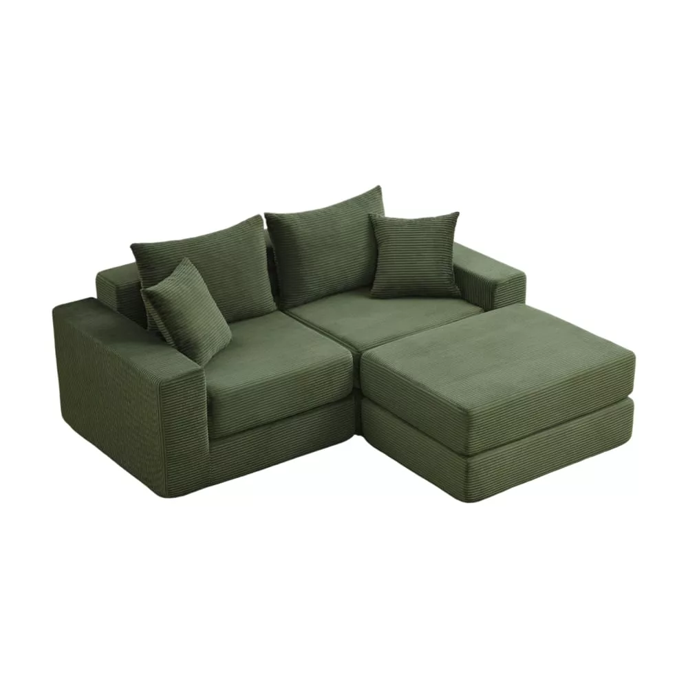 Canapé modulable en velours polyester côtelé