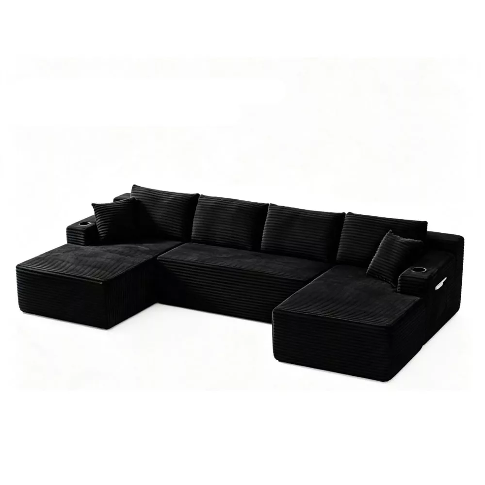 Salon modulable 3 pièces en velours polyester côtelé