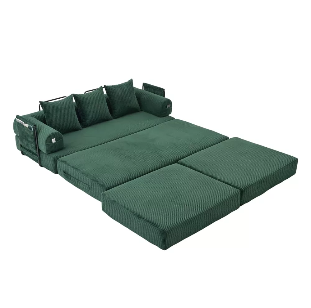 Canapé modulable en velours polyester côtelé avec pouf