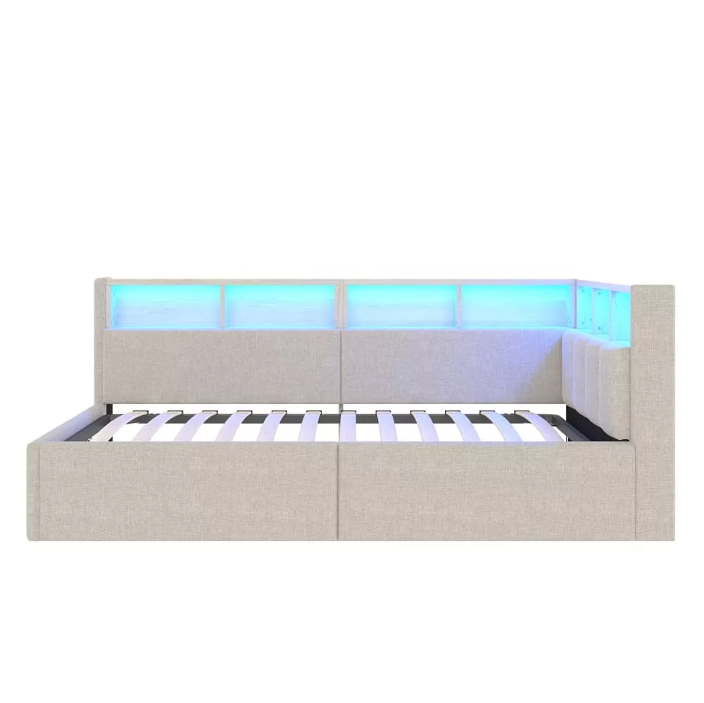 Lit banquette en polyester effet lin avec led