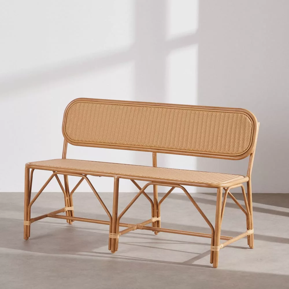 Banquette professionnelle 2 places en aluminium imitation bambou et résine tressée