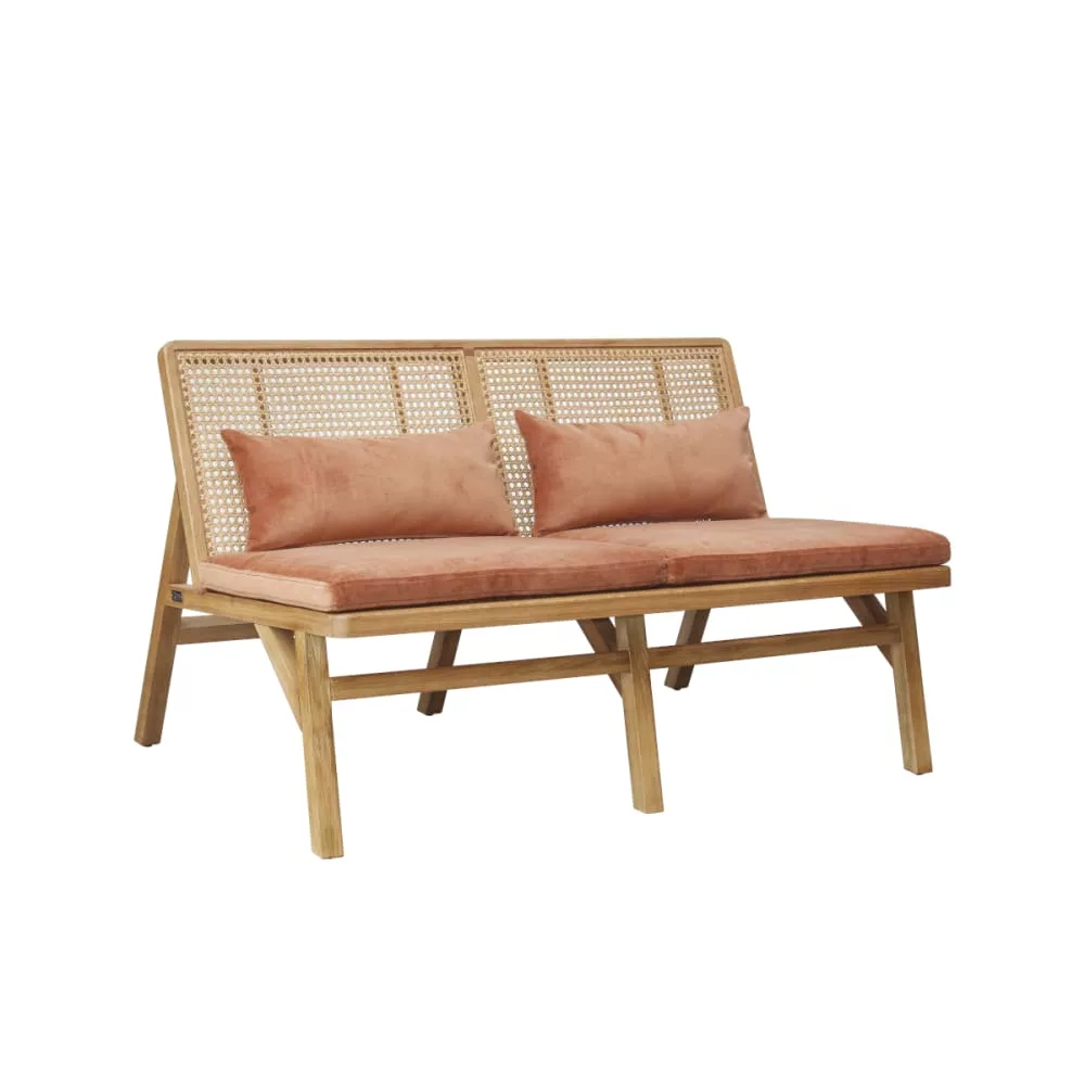 Banquette style scandinave 2 places en chêne, cannage et brique