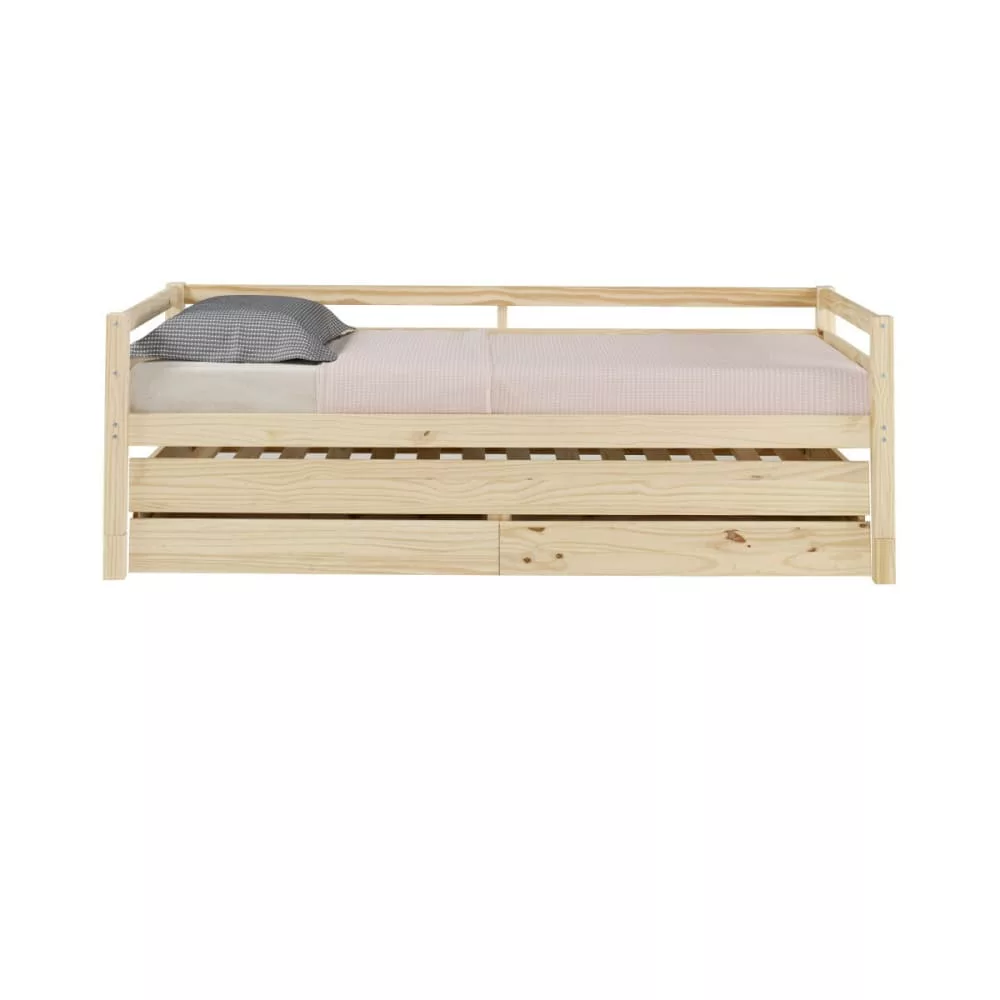 Pack lit banquette gigogne avec 2 matelas bois massif