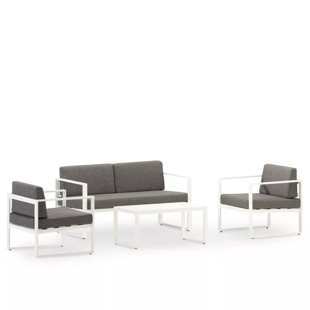 Ensemble de 4 places 1 canapé, 2 fauteuils et table en aluminium