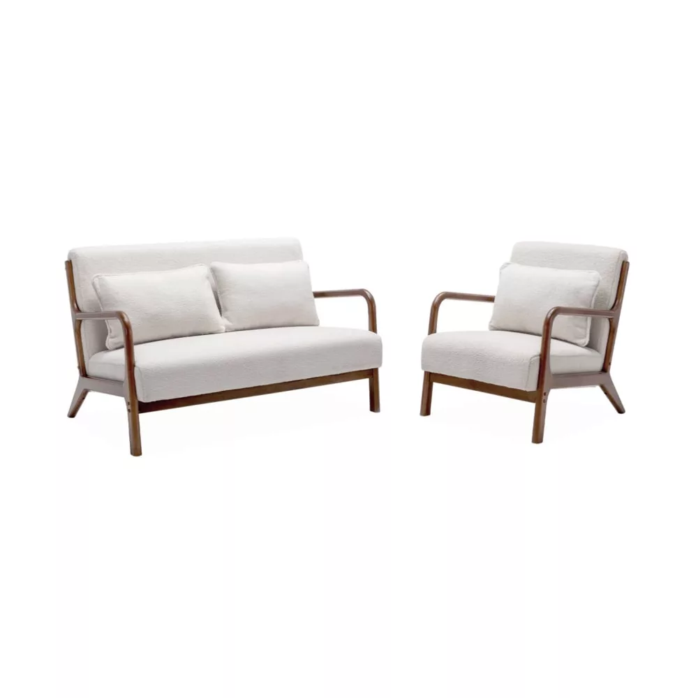 Banquette + fauteuil bouclette hévéa teinté