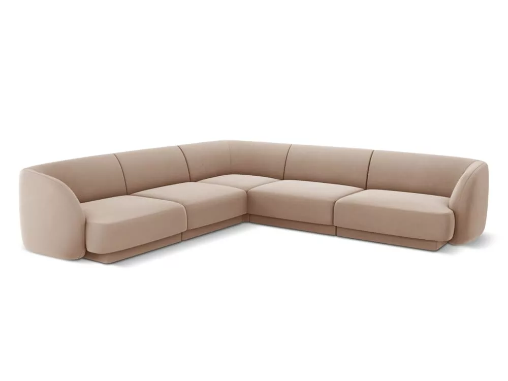 Canapé d'angle symétrique 5 places en tissu velours cappuccino