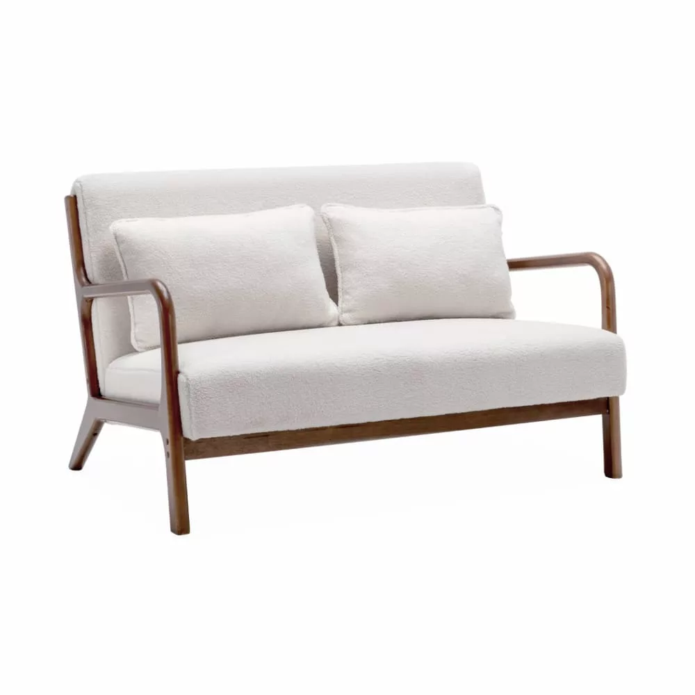 Banquette bouclettes pieds bois d'hévéa teinté