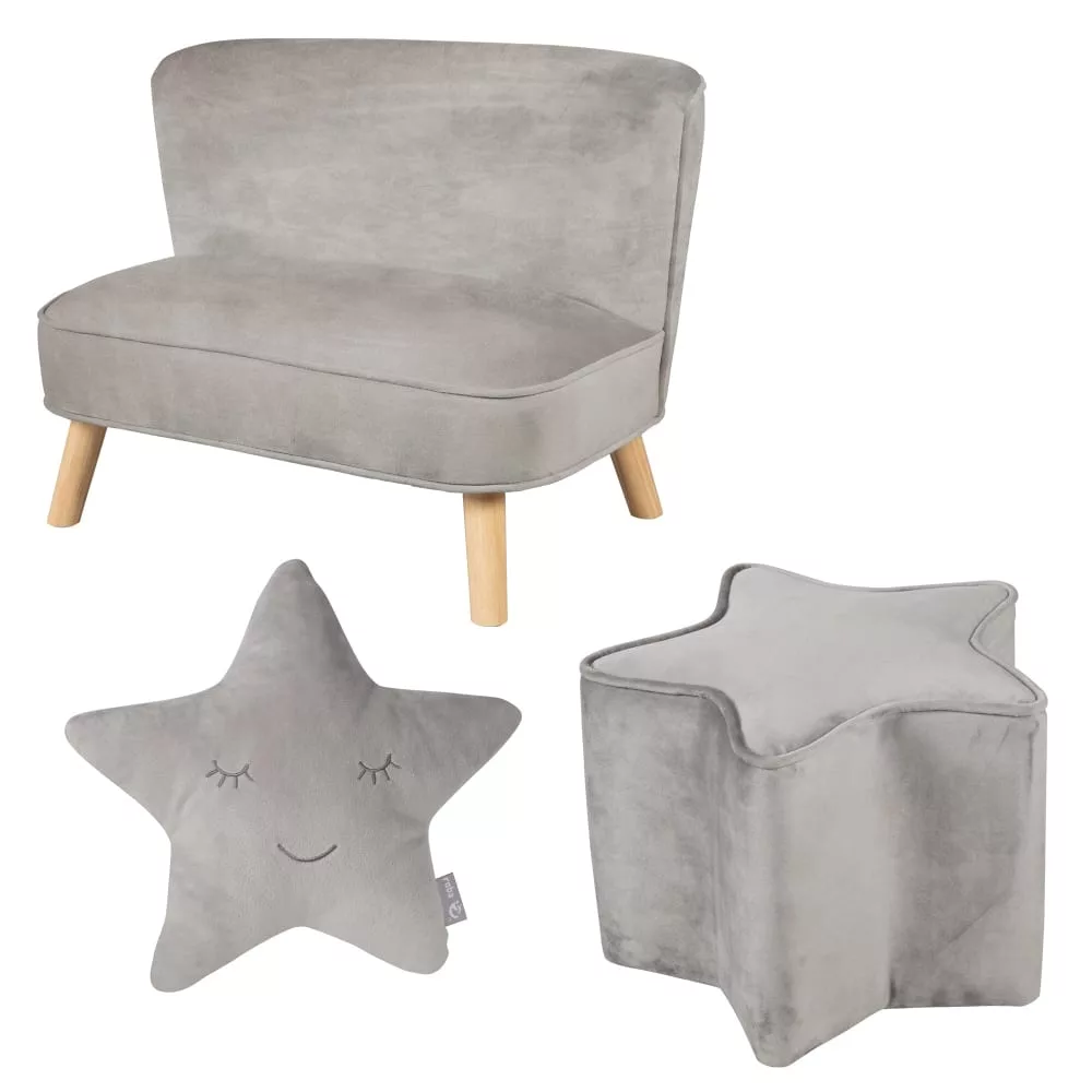 Canapé enfant scandinave + pouf et coussin en velours