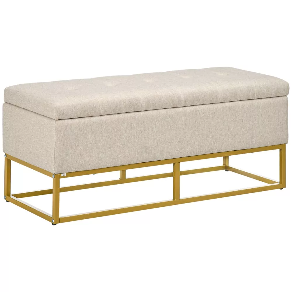 Banquette coffre de rangement acier assise capitonnée tissu