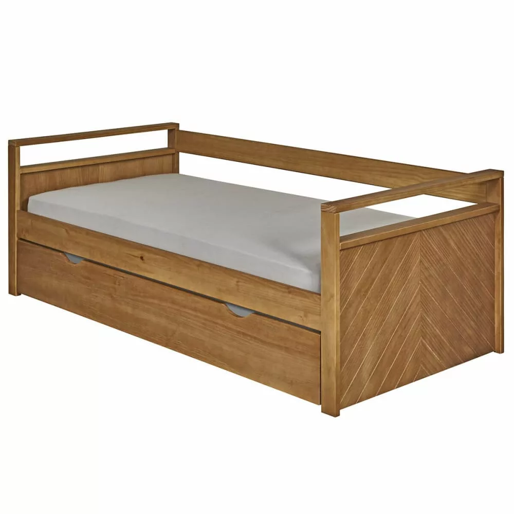 Pack lit banquette gigogne avec matelas bois massif