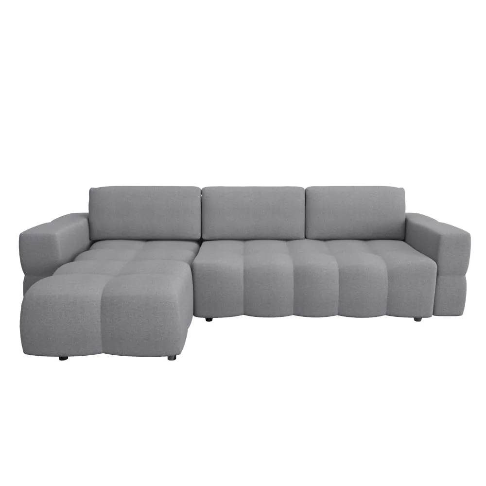 Canapé d'angle convertible 5 places en tissu tramé béton