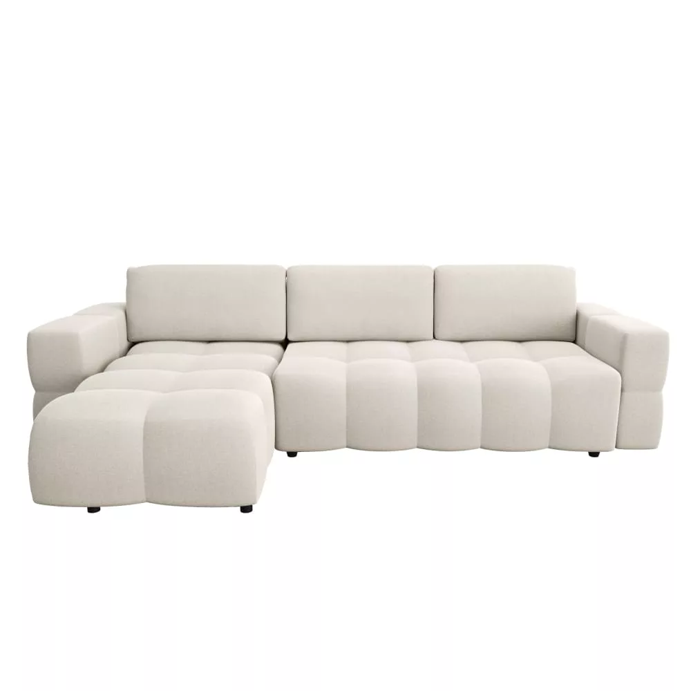 Canapé d'angle convertible 5 places en tissu tramé
