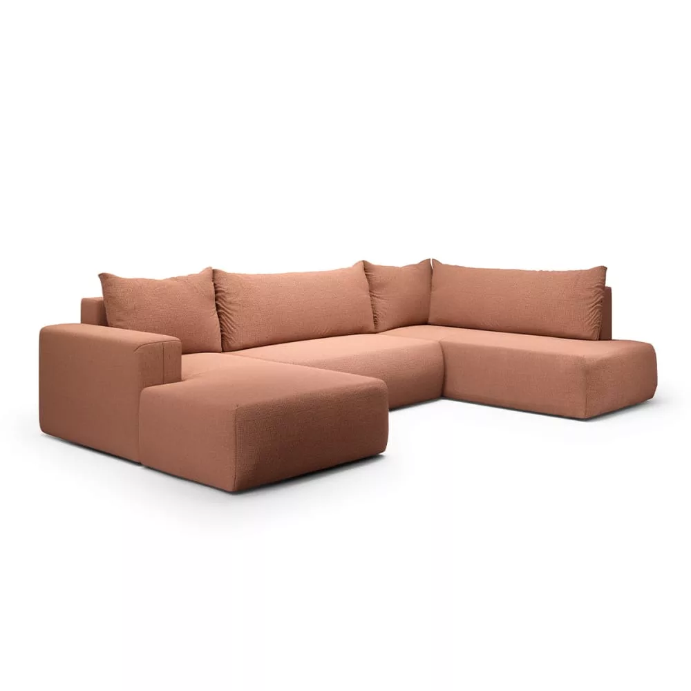 Canapé u 5 places convertible coffre bois de pin cuivre