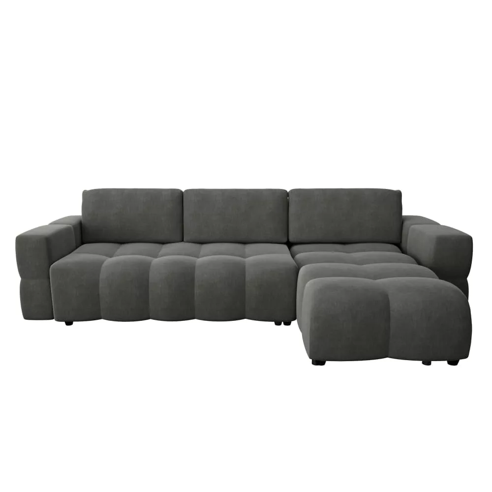 Canapé d'angle convertible 5 places en velours graphite
