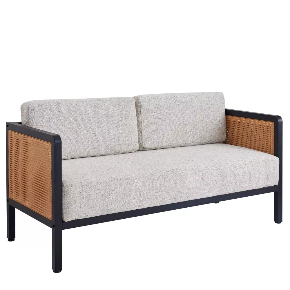 Canape 2/3 personnes en cannage et tissu