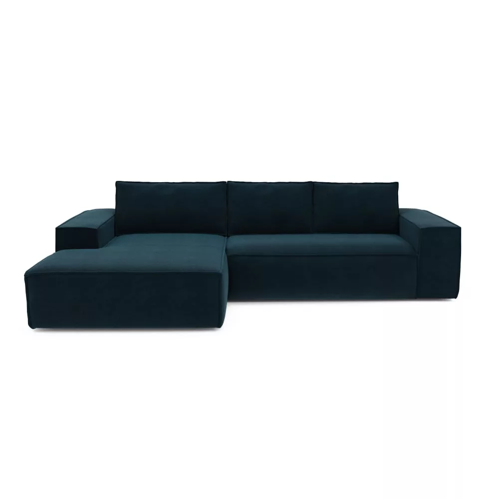 Canapé convertible angle 5 places en velours paon