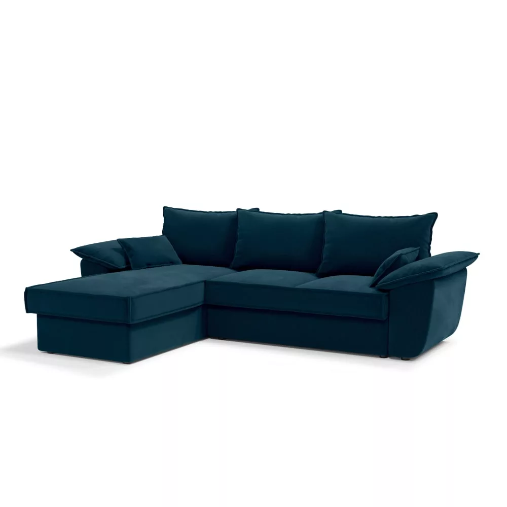 Canapé d'angle convertible 4 places en velours paon