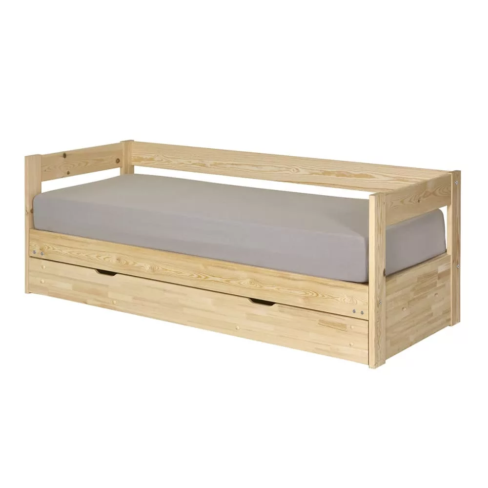 Pack lit banquette gigogne avec tiroir, matelas bois massif