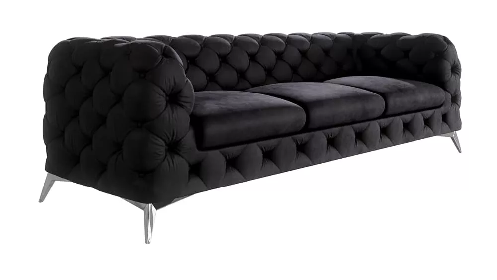 Canapé Chesterfield 3 places en velours avec pieds en métal