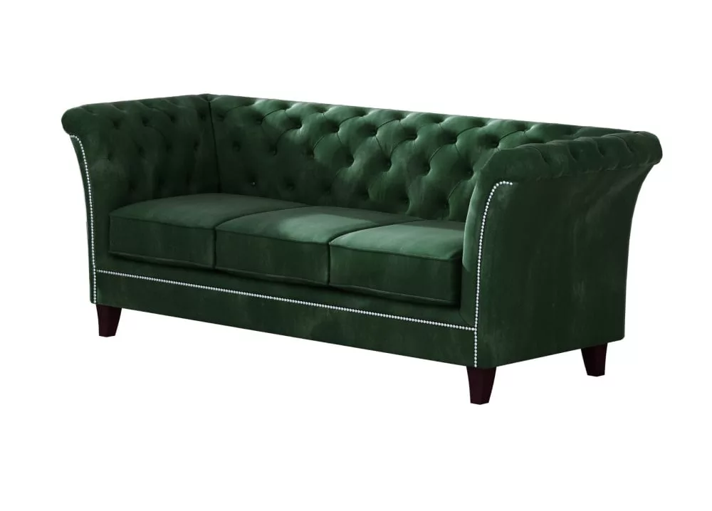 Canapé Chesterfield 3 places en velours, bouteille