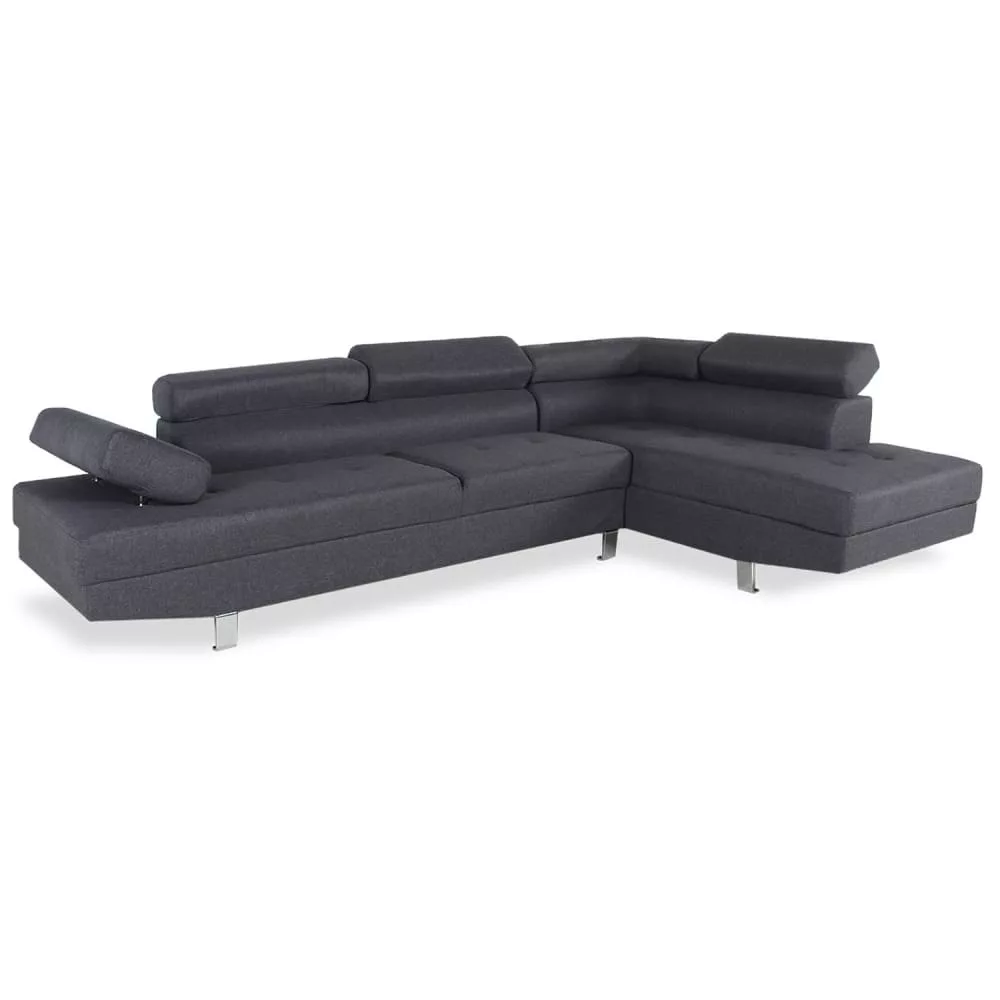 Canapé d'angle 5 places avec têtières réglables – Tissu 100% polyester