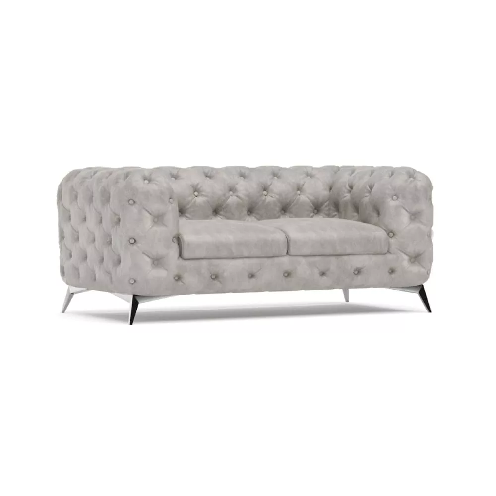 Canapé Chesterfield 2 places en velours avec pieds argentés