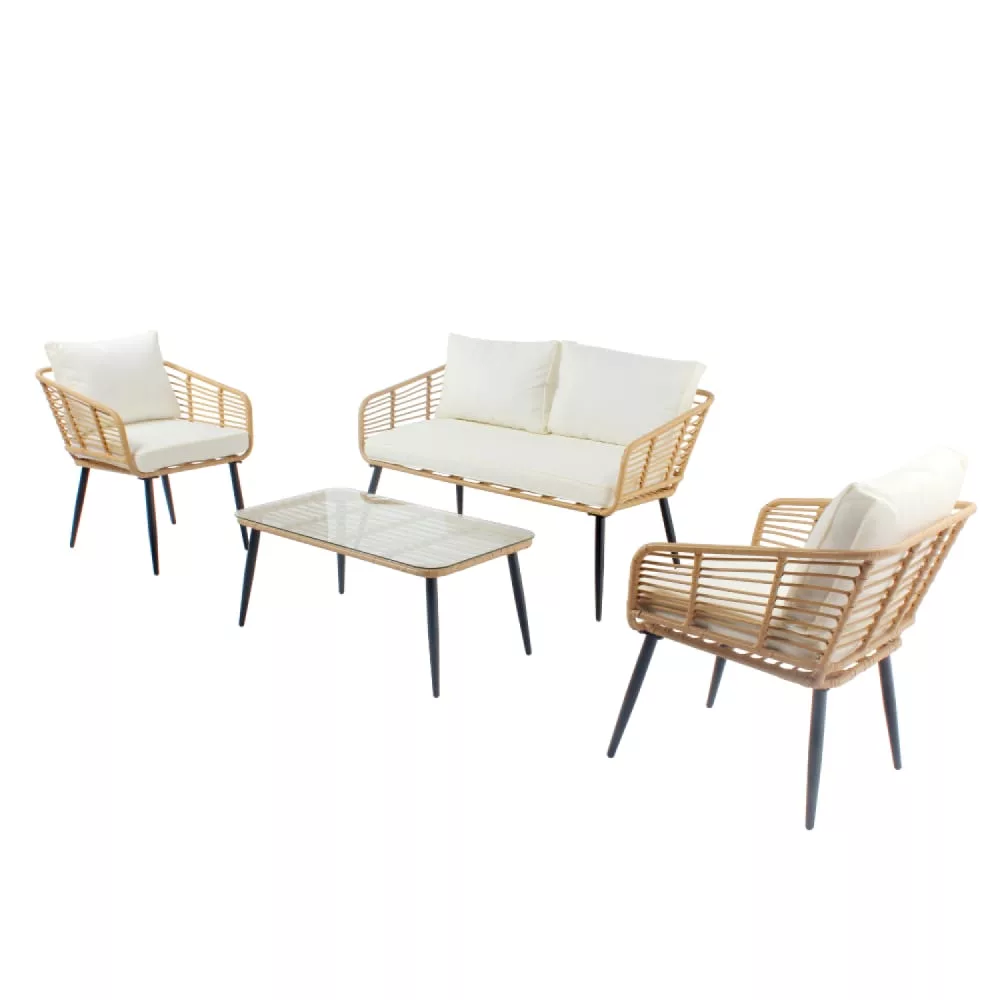 Salon jardin 4 places rotin canapé chaises coussins conforts