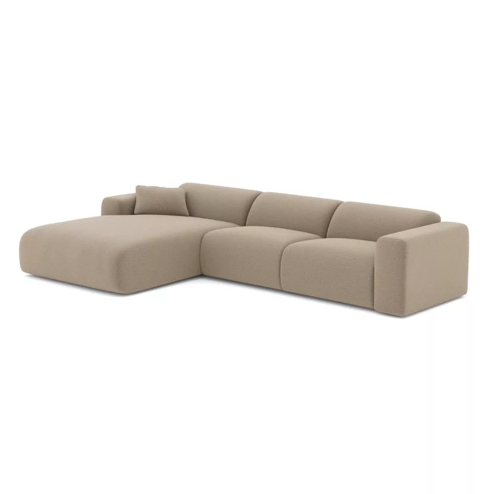 Canapé grand angle 5 places en tissu bouclette