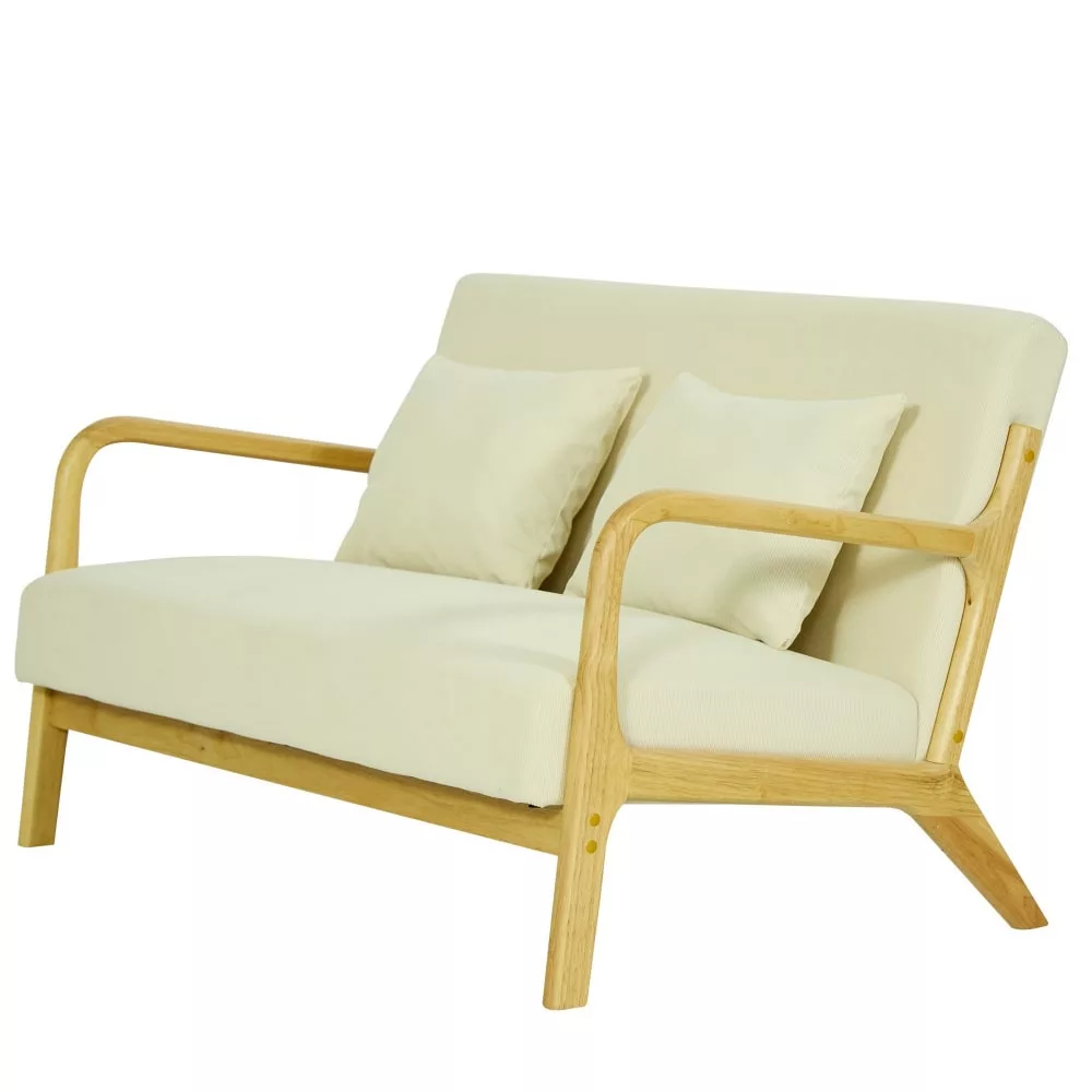 Banquette scandinave 2 places en bois et velours côtelé