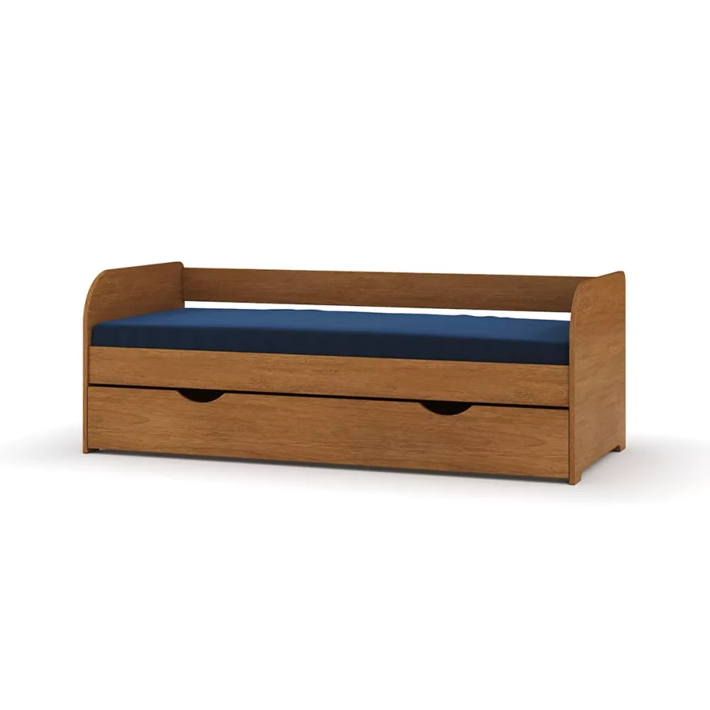 Pack lit banquette gigogne avec matelas bois massif noisette