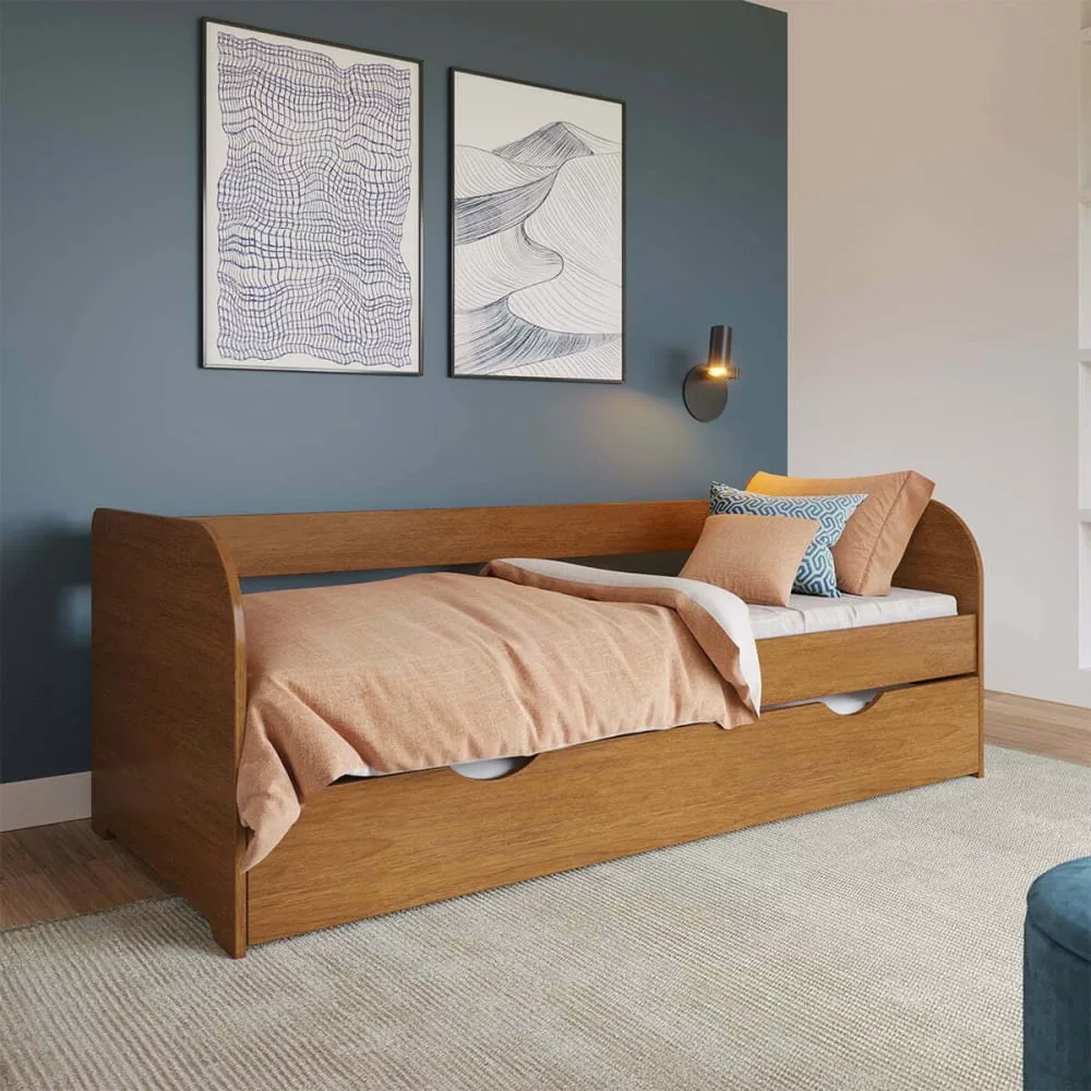 Pack lit banquette gigogne avec matelas bois massif noisette
