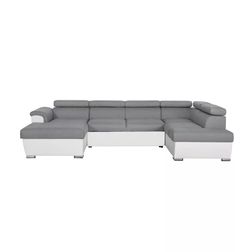 Canapé d'angle panoramique simili/tissu blanc/gris – méridienne 199cm