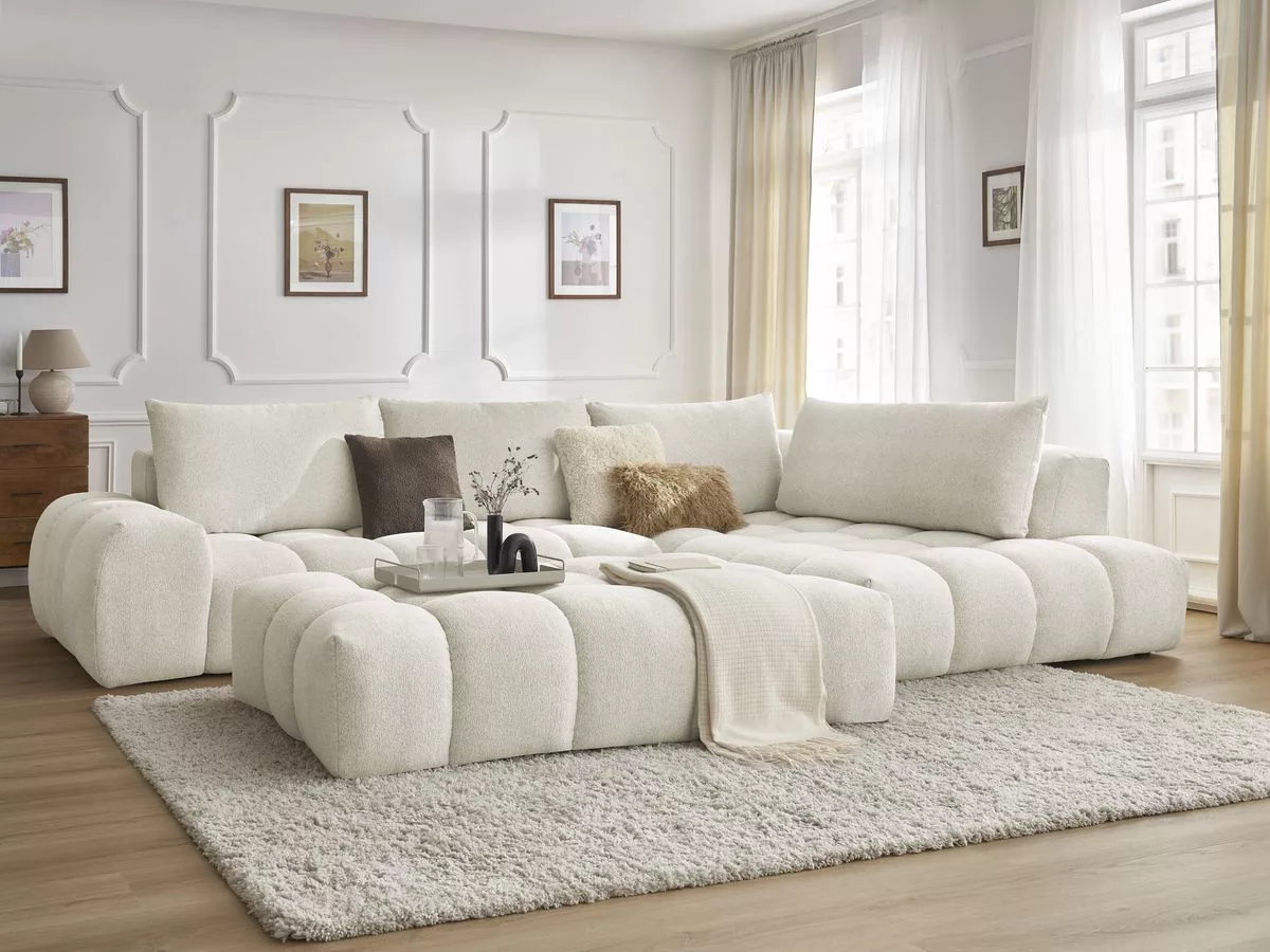Canapé d'angle fixe everest tissu avec pouf Angle